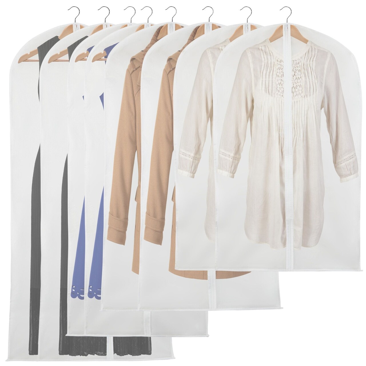 Clear Hanging Garment Bag Covers, Zippered Closet Bags for Clothes (4 Sizes, 8 Pack)